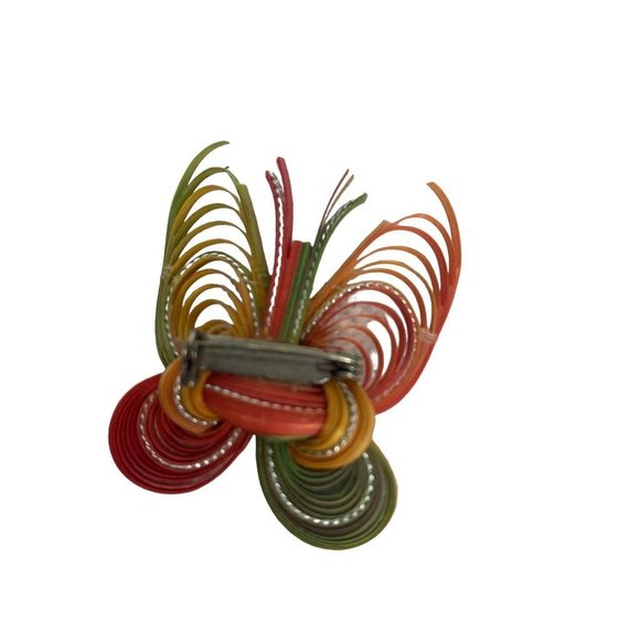 Vintage Rainbow Butterfly Brooch Pin Bamboo Woven 1 3/4"h x 1 1/2"w - Picture 6 of 7
